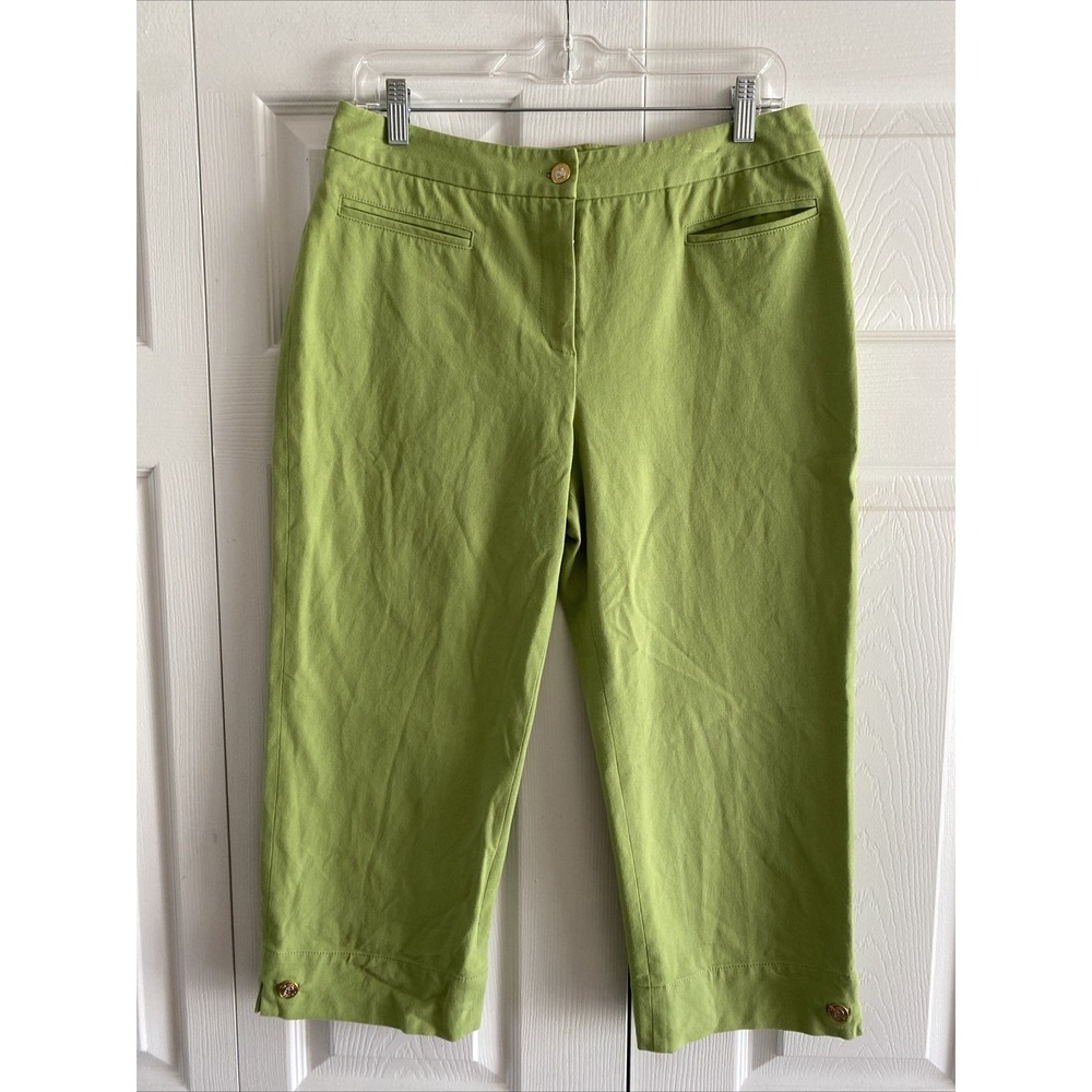 St John Sport Capri Pants‎ Womens Size 8 Green Cropped Cotton Stretch Luxury